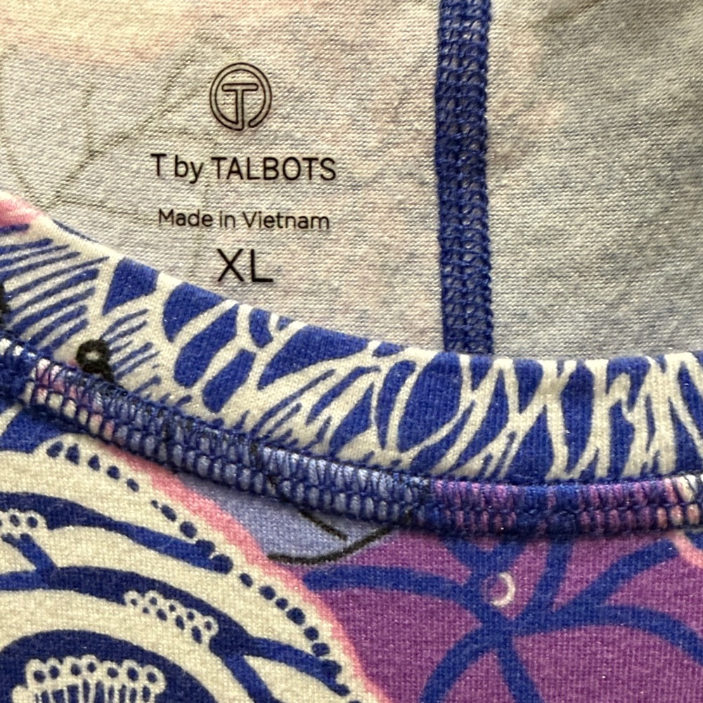 Talbots Purple and Pink Floral Short-Sleeve Scoop Neck Top XL - Picture 2 of 8